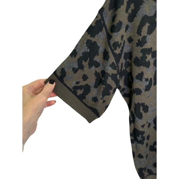 Anthropologie Ethan Green Gray Black Leopard Print Short Sleeve Sweater - Picture 5 of 9
